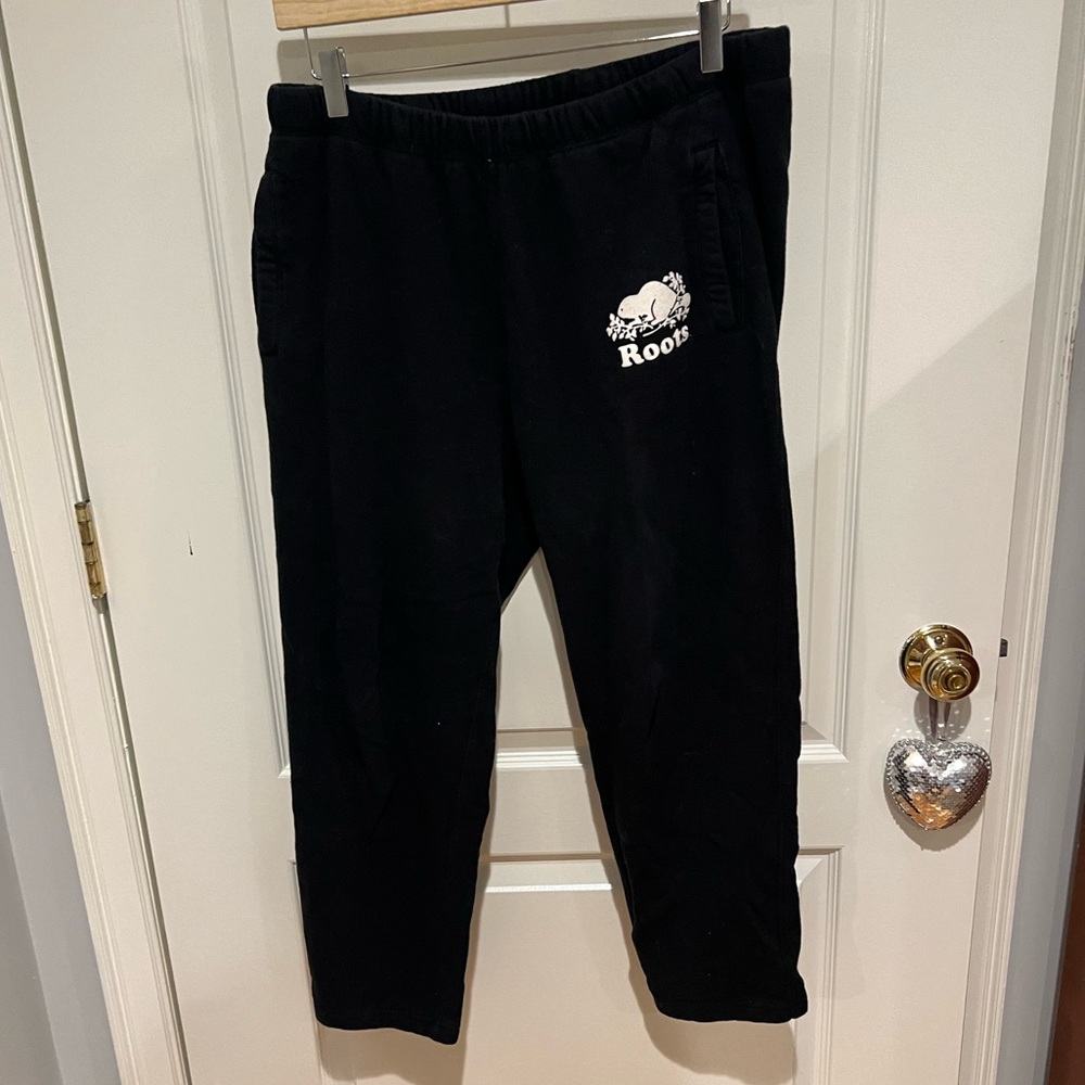 Roots black cotton sweatpants. Size L.